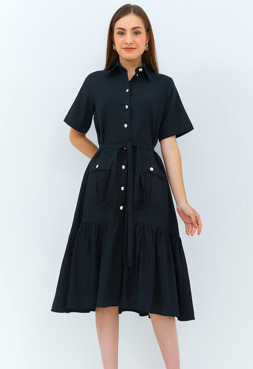 Look A3 | Midi Shirt Dress dress with 2 Lower Pockets