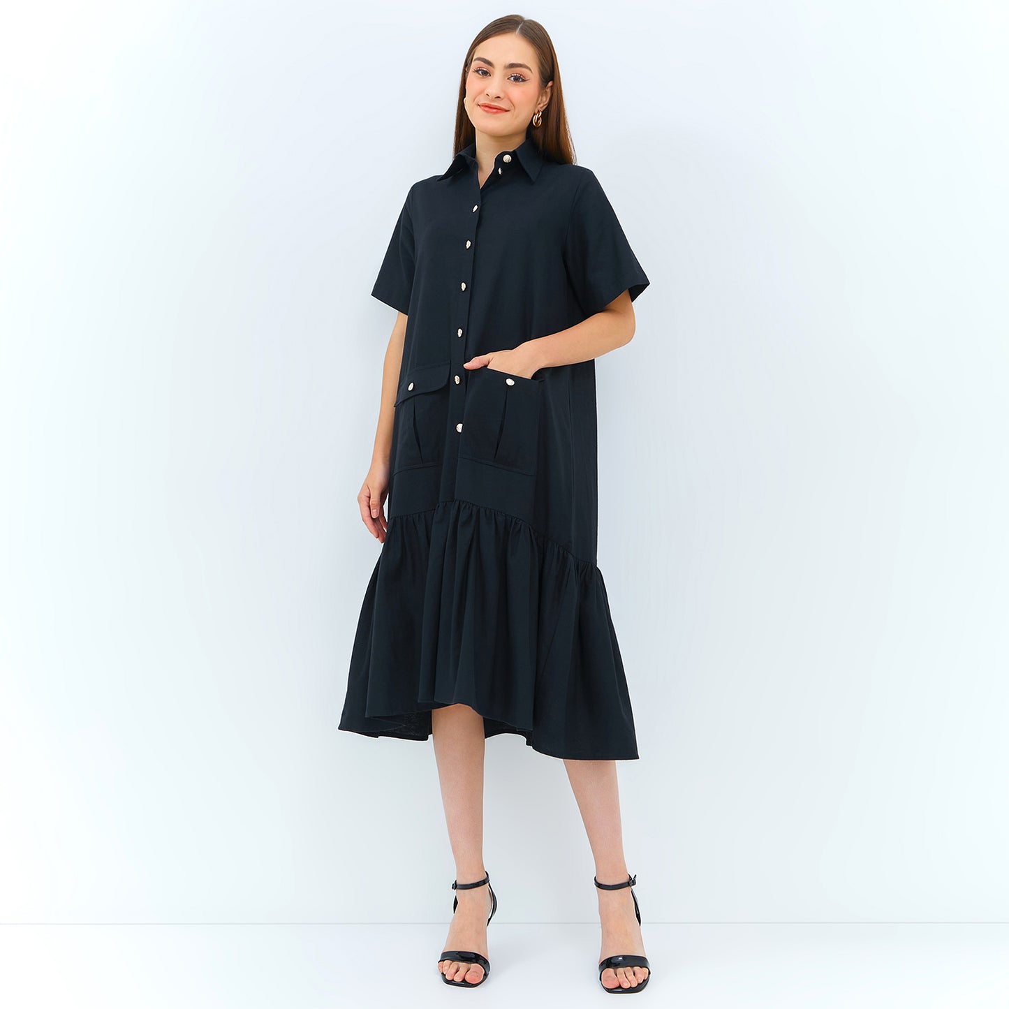 Look A3 | Midi Shirt Dress dress with 2 Lower Pockets