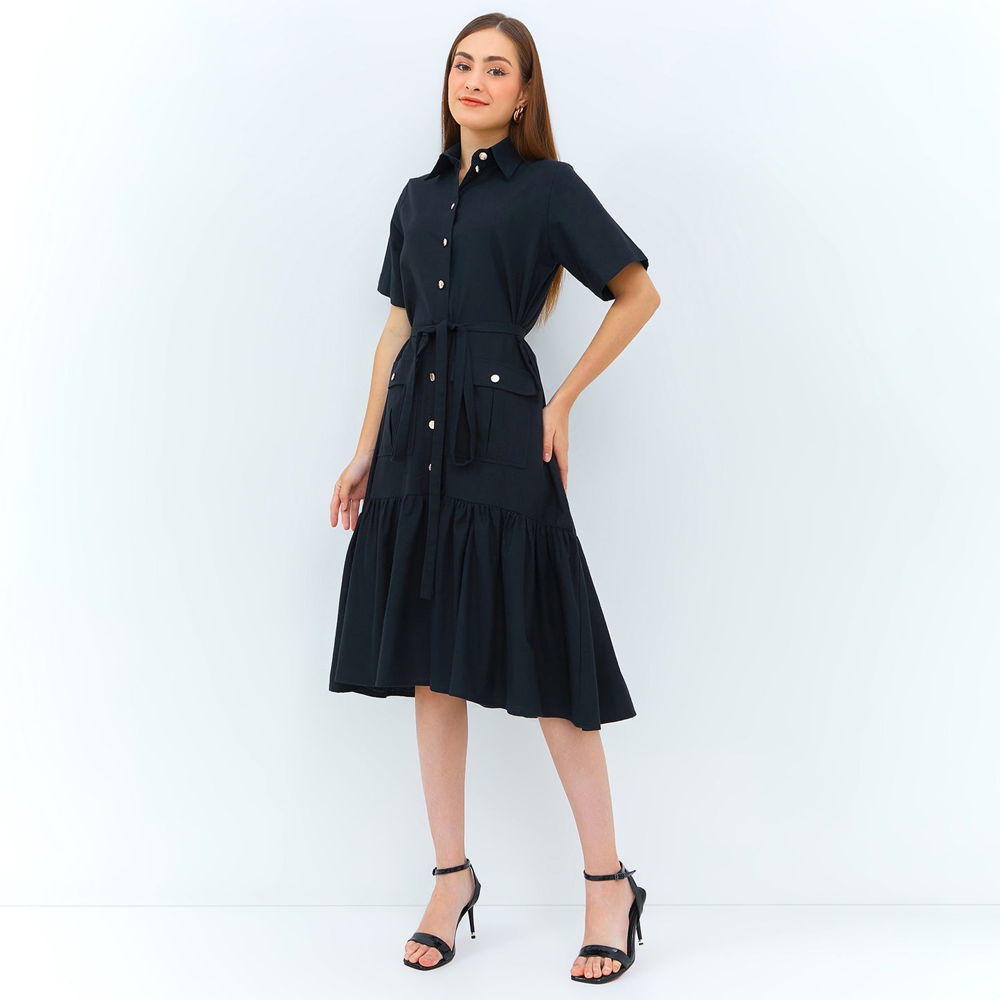 Look A3 | Midi Shirt Dress dress with 2 Lower Pockets