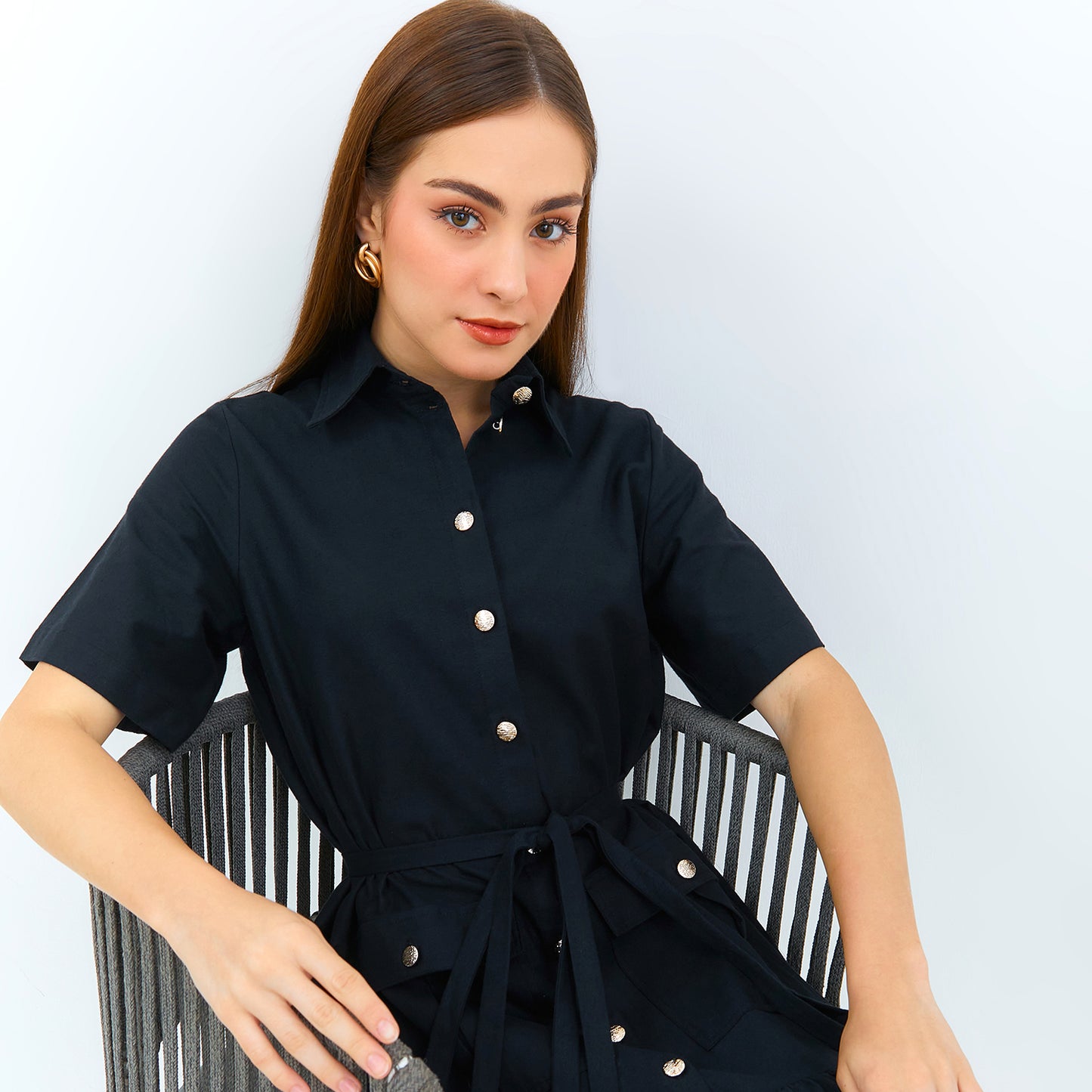 Look A3 | Midi Shirt Dress dress with 2 Lower Pockets