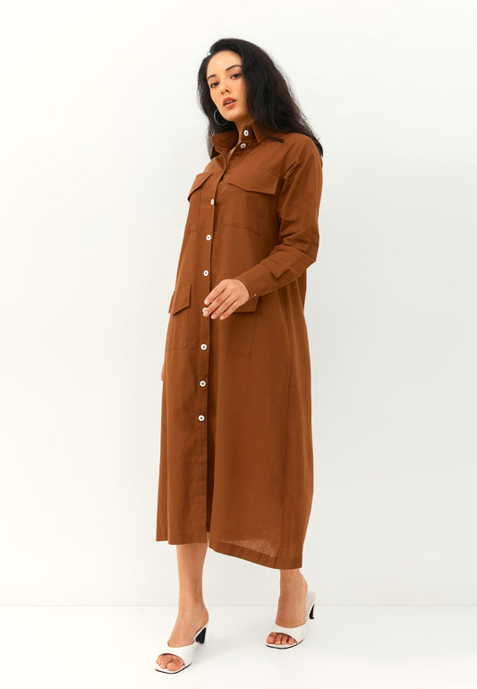 Look 12 | Long Dress in Linen Rami with 4 pockets